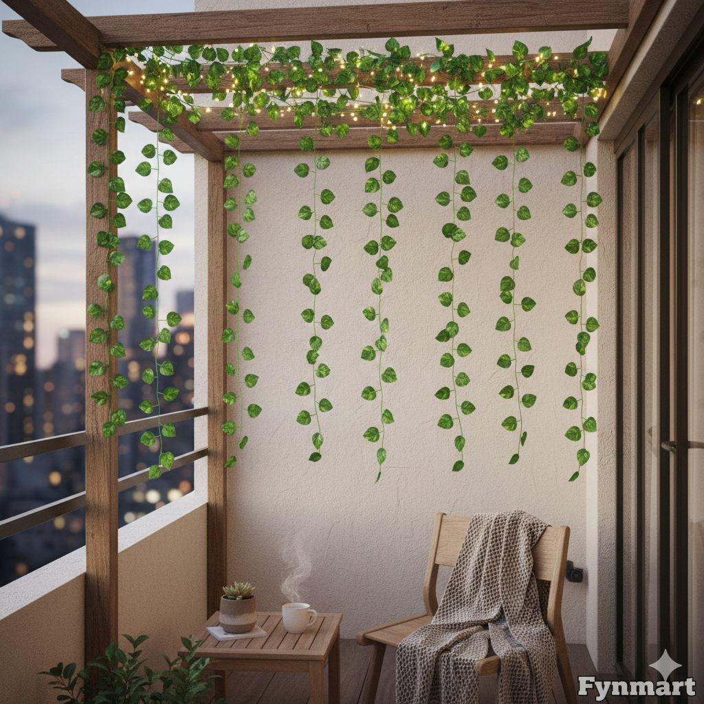 Artificial  Plant Garland 8 Feet (Pack of 4, 30 Leaves Each) Hanging Green Leaves for Wall & Party Decoration |