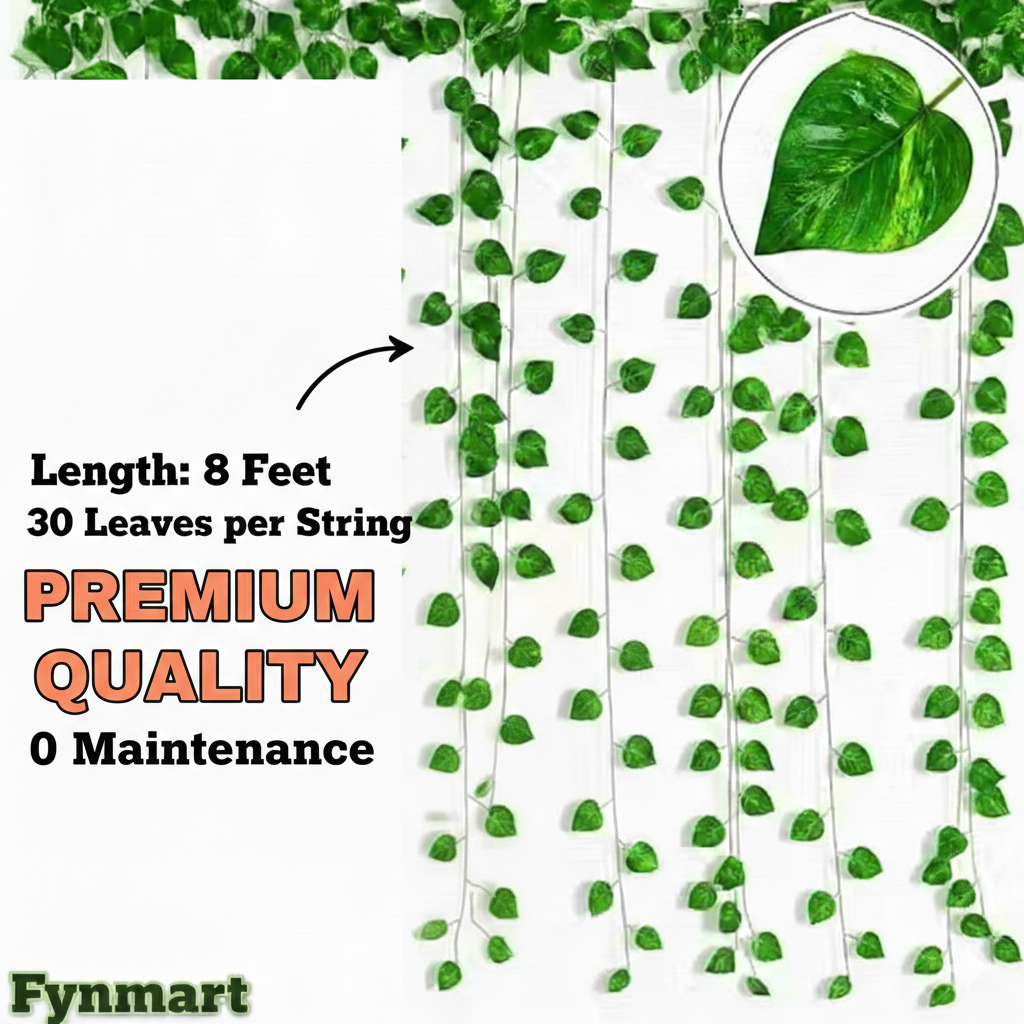 Artificial  Plant Garland 8 Feet (Pack of 4, 30 Leaves Each) Hanging Green Leaves for Wall & Party Decoration | image 3
