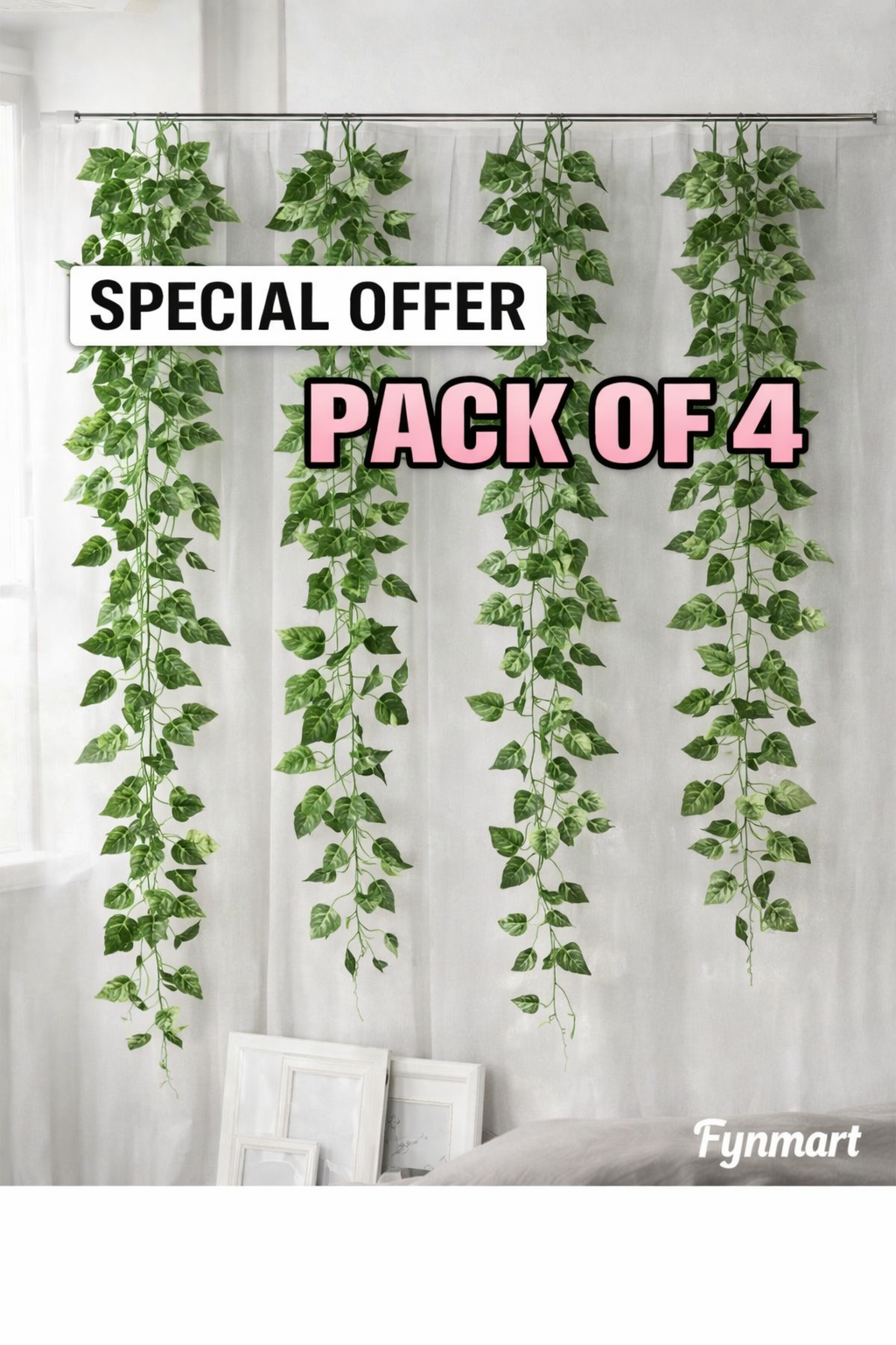 Artificial  Plant Garland 8 Feet (Pack of 4, 30 Leaves Each) Hanging Green Leaves for Wall & Party Decoration |